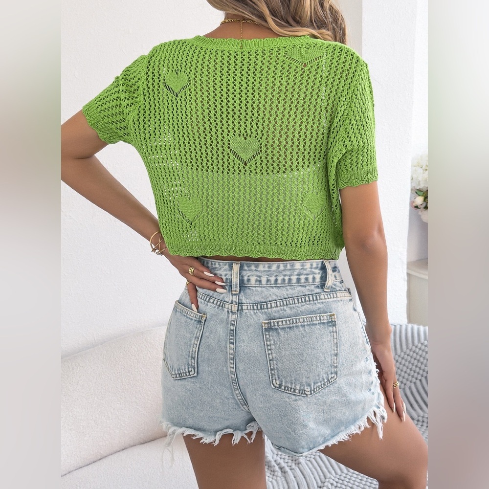 Crochet Heart Pattern Tie Front Cardigan - Picture 12 of 12